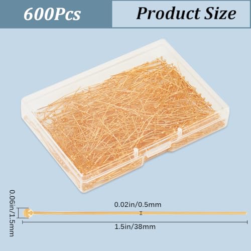 SOFPLATE 1 Box 600Pcs 38mm Ball Head Pins Gold Ball Headpins Long Bead Head Pin Brass Needles Craft Headpin Findings for jewellery Making Accessories DIY Dangle Earrings Bracelet Women Adult Supplies - Image 2