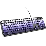 KNOWSQT Wired Computer Keyboard - Blackpurple Colorful Retro Full Size Round Keycaps Plug and Play Typewriter Cute Keyboards for Windows, Laptop, PC, Desktop, Computer