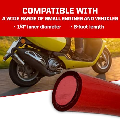Outlaw Racing OR2095R Fuel Line Gas Hose Tube - 1/4" Inner Diameter - Compatible with Chainsaw, Motorcycle, ATV, Snowmobile & Jet Ski – Polyurethane Tubing - 3 ft Long Fuel Hose for Small Engine (Red)