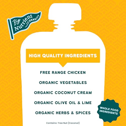 Image of Serenity Kids 6+ Months World Explorers Baby Food Pouches Puree Made With Ethically Sourced Meats & Organic Veggies | 3.5 Ounce BPA-Free Pouch | Chicken Coconut Curry | 1 Count