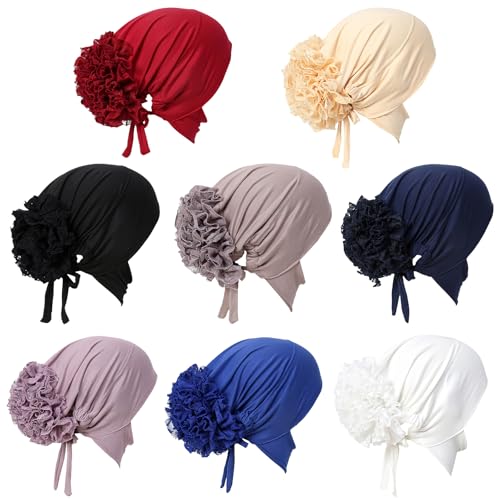 Unisex Bonnet Turban Head Wreck Stretch Flower Hijab Muslim Accessory Fashion Bonnet Head Scarf Wrap Cord Cords4