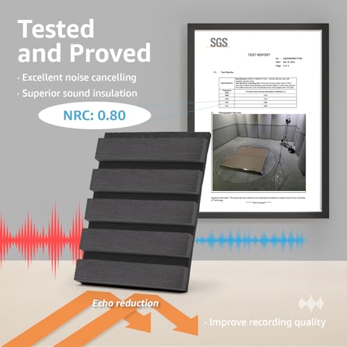 Art3d 4 Pack 47.2 x 23.6in. Wood Slat Acoustic Panels for Wall and Ceiling - 3D Fluted Sound Absorbing Panel with Wood Finish - Matte Black