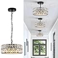 CATINER Crystal Pendant Light 4-Light Modern Black Chandelier Small 12” Crystal Semi Flush Mount Ceiling Light Round for Kitchen Island Foyer Hallway