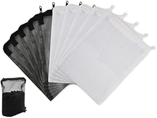 SCSpecial Aquarium Mesh Bags with Plastic Zipper 10 Pieces Media Filter Bags Reusable Fish Tank Net Bags for Activated Carbon and Ceramic Rings - White and Black