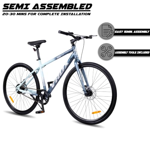 Image of Vaux City-Pro Single Speed Hybrid Cycle for Men, 19 inch HI-Ten Steel Frame, Dual Disc Brake, 700x35C Tyres, Double-Wall Alloy Rims, City Bike(Nardo-Grey, Single Speed, Rigid Fork)