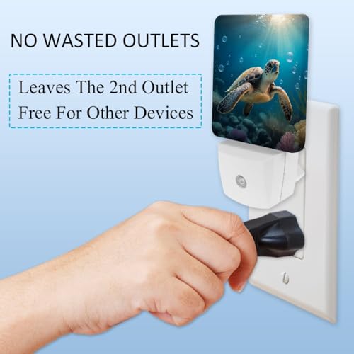 Image of NEWzone Turtle Ocean Night Light [2 Pack], Plug in Wall Led Night Lights Decor for Boys Girls Room, Dusk to Dawn Sensor Wall Lamp for Stairway /Bedroom /Kitchen /Nursery Room