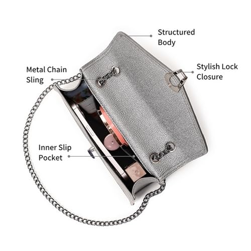 Image of Fastrack Casual Sling Bag with Lock Closure for Girls, Medium Size with Internal Organiser, Handheld Design and Metal Chain Sling