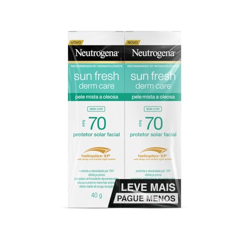 Neutrogena Sun Fresh Protetor Solar Facial Para Pele Oleosa Derm Care, FPS 70, Sem Cor, Kit com 2 Unidades de 40g
