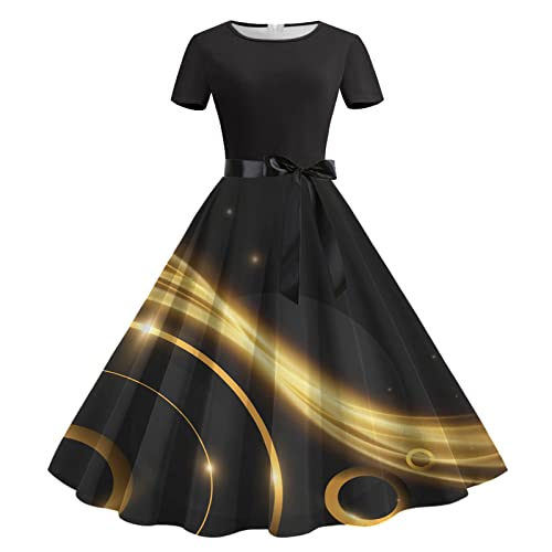 Rockabilly Kleider Damen A-Line Retro-Kleidung Vintage Partykleid Swing Festlich Blumendruck Cocktailkleid Elegant 50er Jahre Petticoat Kleid...