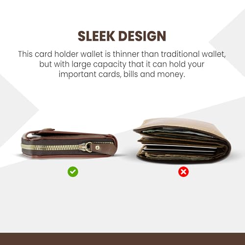 Image of Storite Men's Genuine Leather RFID Blocking Wallet - Zip Around Bifold Design with 11 Card Slots, ID Window & 2 Bill Compartments - Brown (Brown)