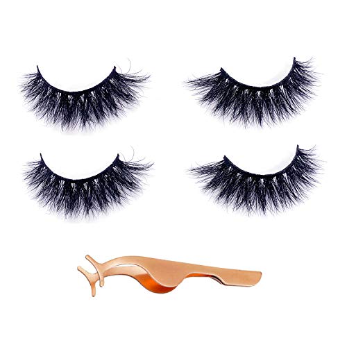 Newcally 3D Mink Eyelashes False lashes Messy Cross Dramatic Lashes 2 Pairs with Free Eyelashes Tweezer