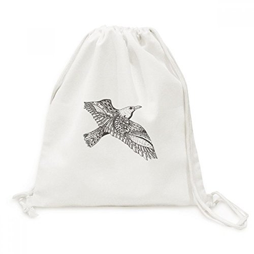 Sac à dos à cordon en toile avec peinture d'oiseau volant pour voyage