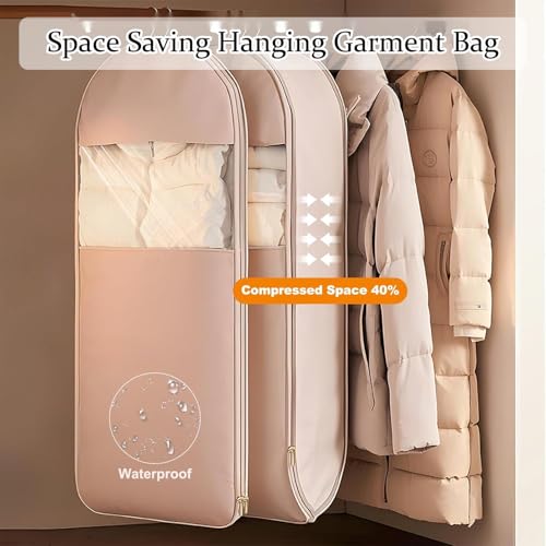 Space Saving Hanging Garment Bag with Self Compression Zipper, Space Saver Closet Organizers,Dust Cover Clothes Bags for Down Coat (Large)2