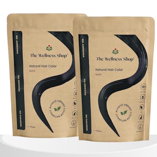 The Wellness Shop Natural Black Hair Colour Powder – Pack of 2 | with Henna & Amla | Herbal Hair Dye | Ammonia-Free, Long-Lasting Color | for Men & Women