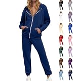 Track Suits For Women Set,Sweatsuits Women 2 Piece Outfit Long Sleeve Zip Up Hoodies Matching Sweatpants Lounge Set Causal Jogging Track Sweat Suits(01_Navy,Large)