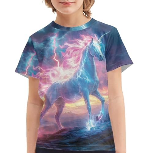 GLUDEAR Kids Unicorn Printed Tops Tees Girl Boy O-Neck Short Sleeve Casual Pullover Blouse T-Shirt3