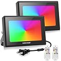 MEIKEE 35W 120V RGBW Flood Lights Outdoor, RGB Color Changing LED Floodlights with US Plug, IP66 Waterproof Outdoor Indoor Dimmable Wall Flood Lights Party Stage Lights (2 Pack)