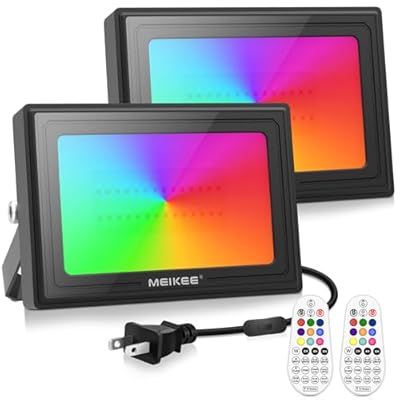 MEIKEE 35W 120V RGBW Flood Lights Outdoor, RGB Color Changing LED Floodlights with US Plug, IP66 Waterproof Outdoor Indoor Dimmable Wall Flood Lights Party Stage Lights (2 Pack)