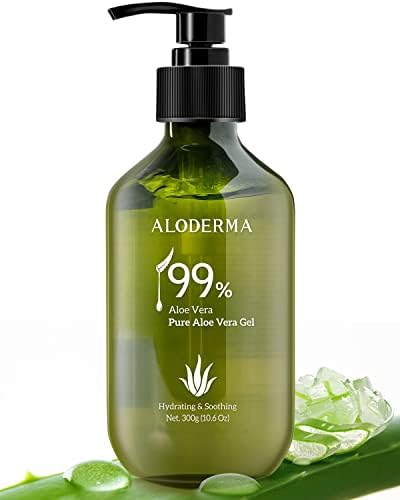 Aloderma 99% Organic Aloe Vera Gel, Bottled within 12 Hours of Harvest (300g, 10.6 oz), No Sticky Residue - No Powder Concentrates or Water Added - Eco-Friendly