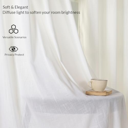 Image of HOMEMONDE Cotton Sheer Curtains 10 Feet Long Single Piece - Rod Pocket Long Door Curtain Light Filtering Transparent Solid Sheer Drapes - (120 Inches, White)