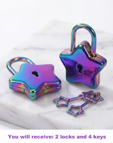 Image of Rainbow 2 Stars Mini Padlock with 4 Keys, Decorative Small Lock for Diary, Jewelry Box & Luggage, Zinc Alloy Security Lock