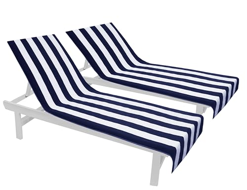 COTTON CRAFT Pool Lounge Chair Cover - 2 Pack Cabana Stripe - Navy