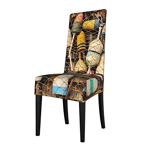 LOUJIN Funda de asiento para silla, diseño vintage náutico de vidrio para pesca, flotadores en red de cuerda, fundas elásticas y lavables para sillas