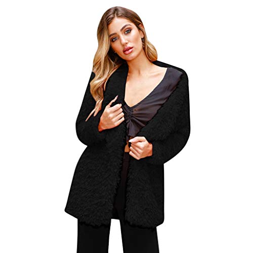 MoonHome Faux Shearling Jacket for Women?Casual Lapel Fleece Fuzzy Jacket Shaggy Oversized Jacket Fashion Cardigan Coat Black