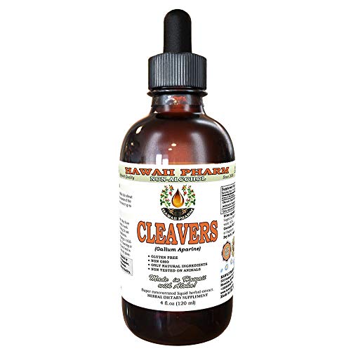 Hawaii Pharm Cleavers Alcohol-Free Liquid Extract Cleavers (Galium aparine) Above-Ground Parts Dried Glycerite Natural Herbal Supplement 4 oz