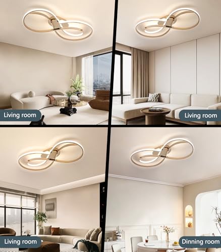 Eclairage salon sans éblouissement plafonnier LED arc télécommande or 80cm