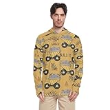 Handgezeichnetes Baumaschinen-Sonnen-Shirt für Herren, langärmelig, LSF 50 + Sonnenshirt mit Kapuze, schnelltrocknender Ausschlag, Baumaschinen, Small