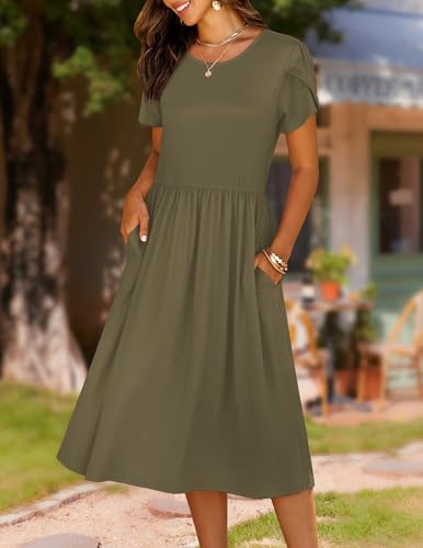 Image of HOTOUCH Women's Summer A-Line Midi Dresses 2026 Casual Floral Short Sleeve T-Shirt Dress Flowy Beach Sundress with Pockets