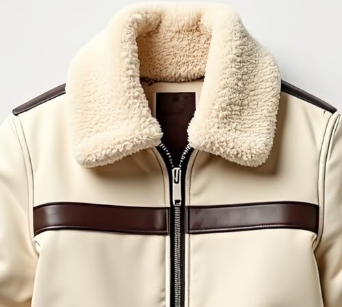 Men’s Cream Sherpa Shearling Sheepskin Leather Biker Jacket – Faux Fur Lined Modern Style Aviator Pilot B3 Bomber Jacket Men3