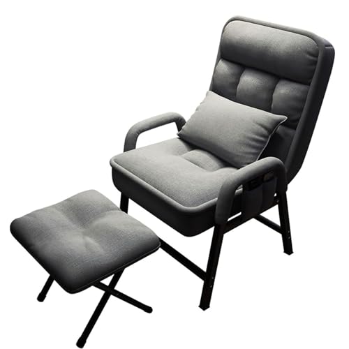 Sillón reclinable ajustable con reposapiés, cómodo sofá de 6 posiciones con bolsillos laterales para sala de estar y dormitorio, silla moderna de acento gris (19.7 x 22.1 x 37.4 pulgadas)