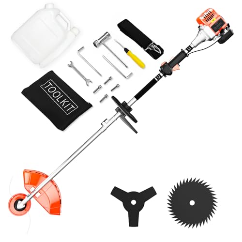 46cc 2-Cycle Gas String Trimmer,3-in-1 Gas Weed Wacker for Weeds and Grass | Weed eater Gas Powered,Gas brush cutter with 9-In 3-Tooth Blade and 10-In Saw Blade