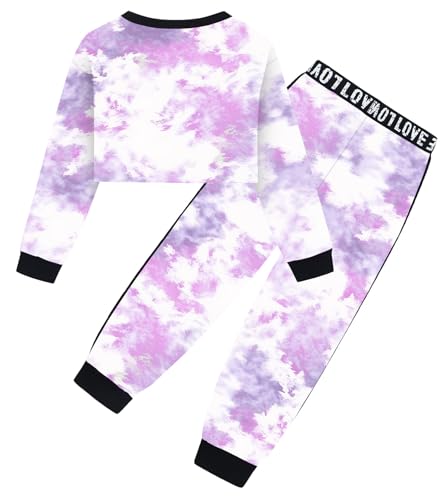 Image of Betusline Girls 2 Piece Outfits Girls Cropped Sweatsuit Pants Outfit Clothes Set, 4T-14 Years