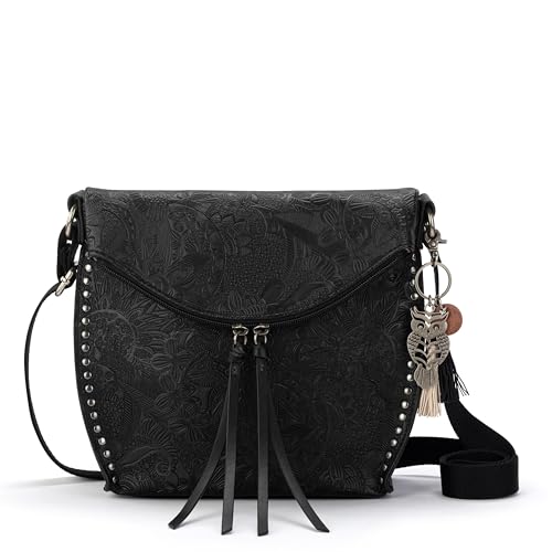 Arcadia Flap Crossbody – Bolsa tiracolo feminina de couro premium – Bolsa de ombro pequena para uso diário e viagem com fecho de aba, Preto, Medium, Arcadia Flap Crossbody