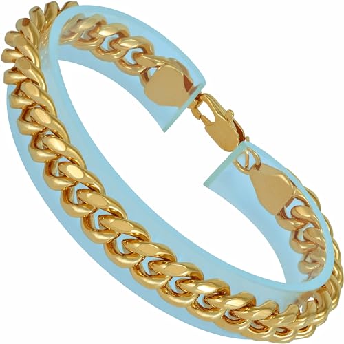 LIFETIME JEWELRY 9mm Miami Curb Cuban Link Chain Bracelet 24k Real Gold Plated