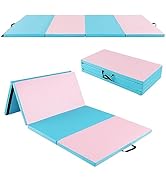 GYMAX Gymnastics Mat, 4' x 8' x 2" Folding Exercise Mat Thick w/Carry Handles & Sturdy Stitching ...