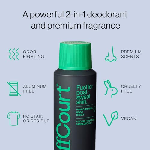 offcourt - natural deodorant body spray for men and women - aluminum free - whole body deodorant for women and men - bold long-lasting coconut water and sandalwood scent 34 ounce pack of 3