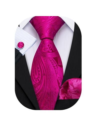 Image of Barry.Wang Men Ties Paisley Woven Silk Necktie Set with Pocket Suqare Cufflinks Formal