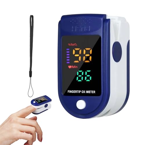 Finger Pulse Oximeter Led Spo2 Monitor for Adults & Kids Oxygen Monitor Finger Adults Accurate Blood Oxygen Saturation Meter with Hanging Chain for Home/Travel/Hospital Use(Blue)