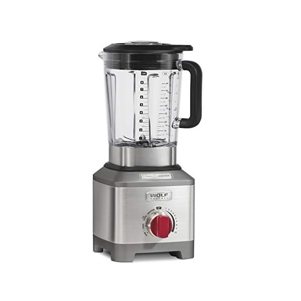 Wolf Gourmet Pro-Performance Blender, 64 oz Jar, 4 program settings, 12.5 AMPS, Blends Food, Shakes and Smoothies, Red Knob, Stainless Steel (WGBL200S)