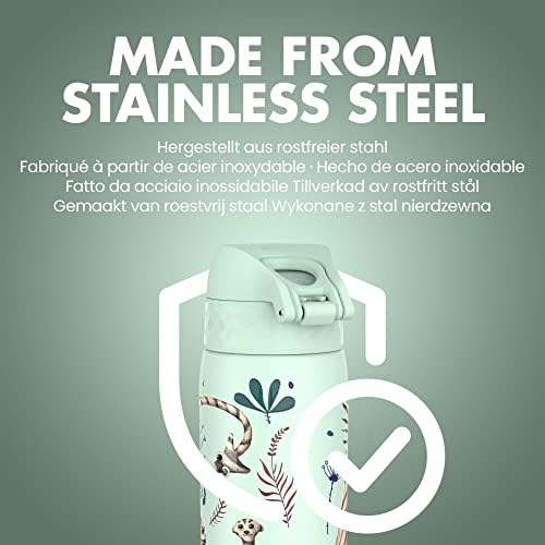 Ion8 Leak Proof Slim Water Bottle, Stainless Steel, Zebra Fans, 600 ml 20 oz