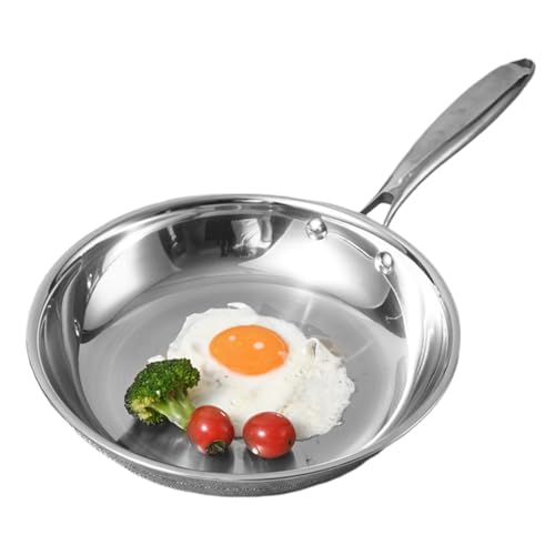 Sartén de acero inoxidable: sartén filete, juego utensilios cocina profesionales, mango resistente al calor, diseño duradero premium | versátil para cocinar una tortilla hornear cocción restaurante ca