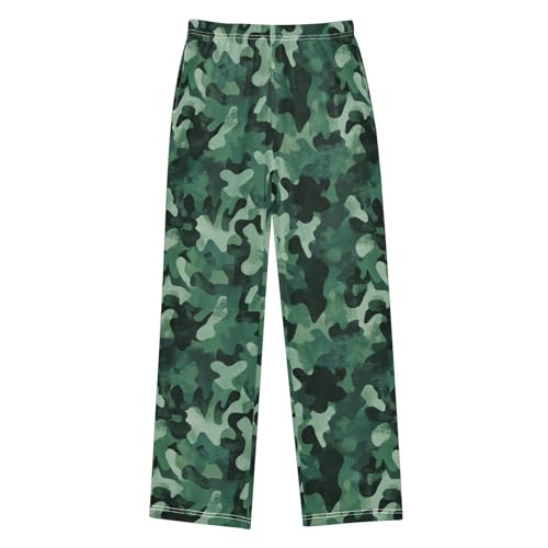 Boys' Pants Dark Green Trendy Camo Long Bottoms Jogger Pants Elastic Waist Trousers with Pockets S-XL