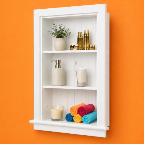 Potter-Island 14 x 24 Medicine Cabinet Recessed, Wall Niche, Bathroom Wall Cabinet, 3-Tier, Between Studs Shelving for Drywall, White