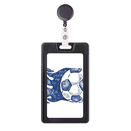 Porte-badge rétractable football bleu flamme pour cartes d'accès