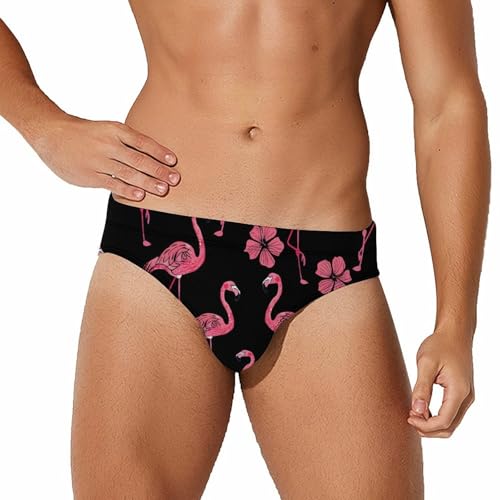 Flamingo Hibiscus Floral Mens Swim Briefs Bikini Swimwear Print Beach Shorts Sexy Swimsuit L