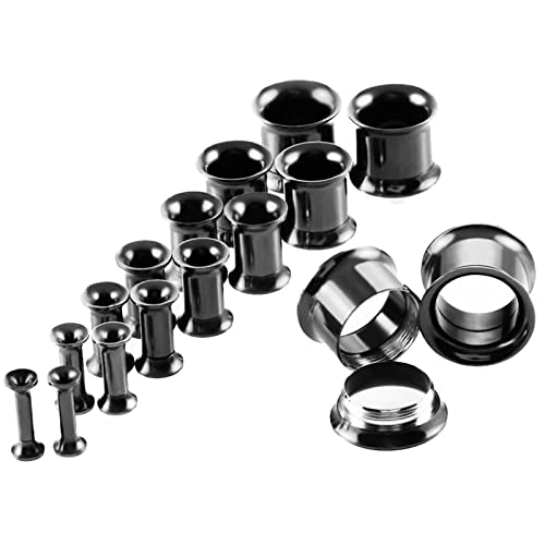 Beydodo Écarteur d Oreilles Kit 16 Pièces, Tunnel Ecarteur Oreille Acier Chirurgical Noir Ecarteur Oreilles Plug 00g-1/2 inch